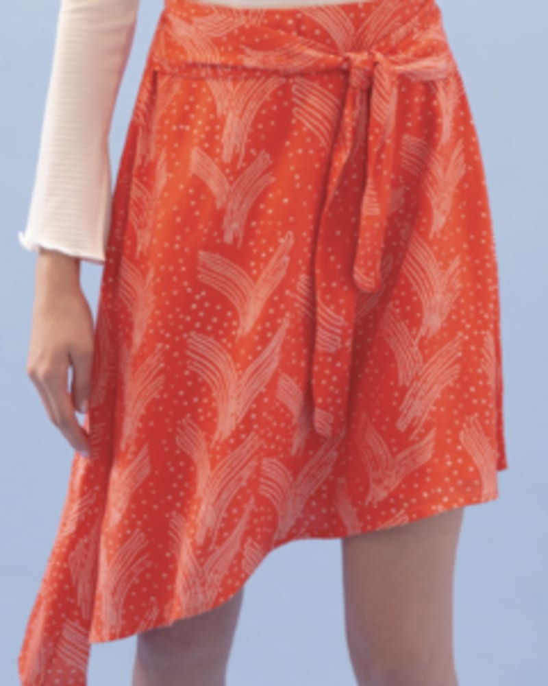Front of a model wearing a size L Emily Tie-Waist Skirt in VALENTINE by Lovefool. | dia_product_style_image_id:249544